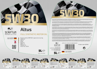 Seria etykiet na oleje samochodowe firmy SCRIPTUM